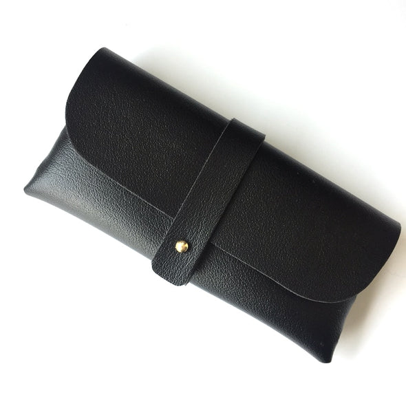 Snap-Close Leather Sunglasses Case - Black