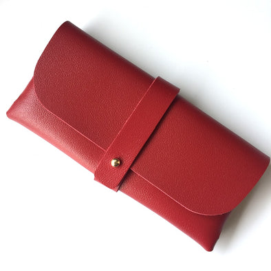 Snap-Close Leather Sunglasses Case - Red