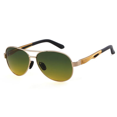 Men's Retro Pilot-Style Polarized Sunglasses - Green-Yellow Fade & Gold